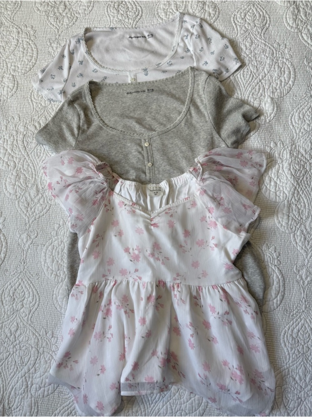 abercrombie kids White Floral Henley Tank Top with Pink Floral Top